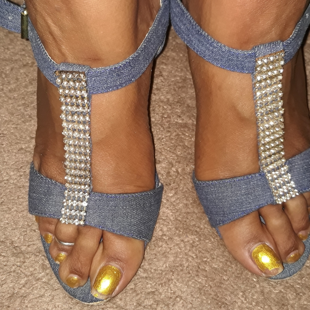 Denim and Bling wedge sandals